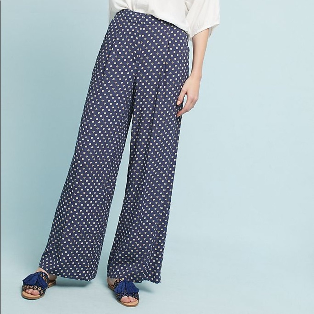 Anthropologie Feather Bone Printed Wide-Leg Pants